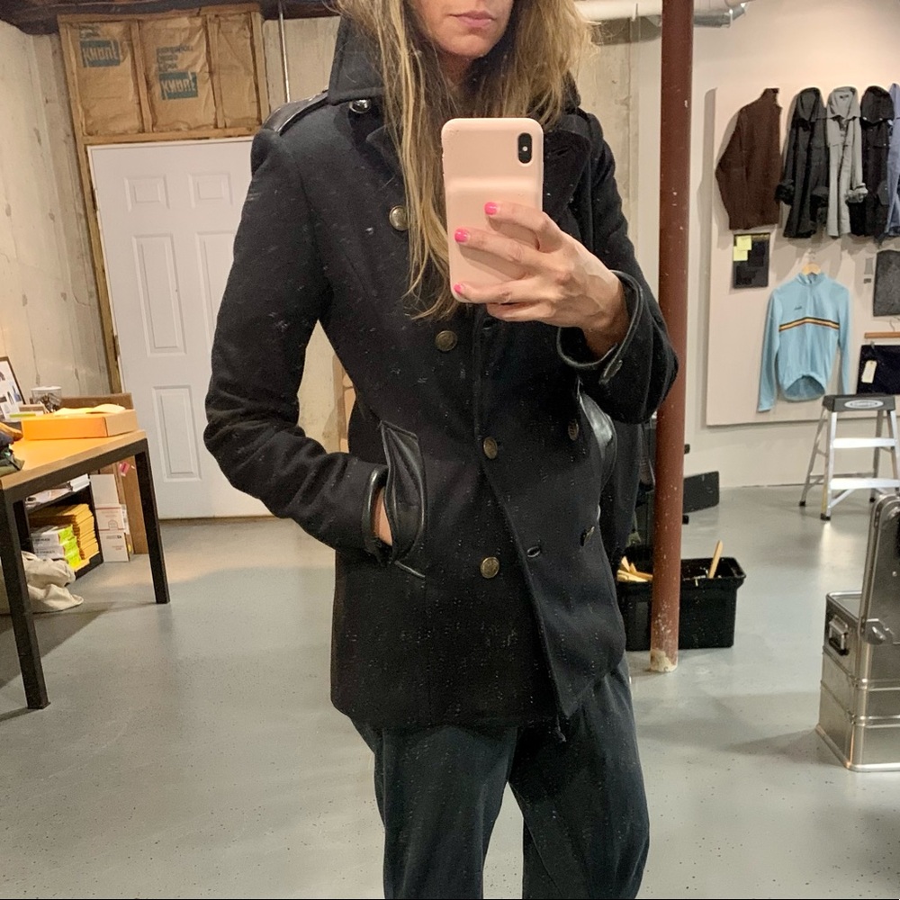 Rag & Bone Navy Black Double Breasted Wool Peacoat